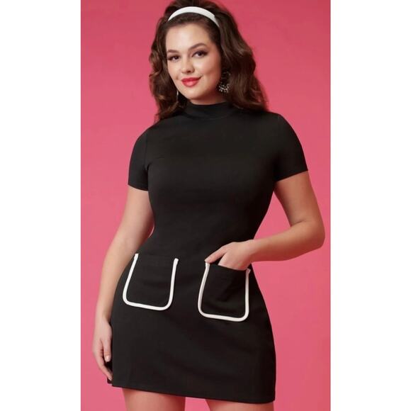 Smak Parlour Unique Vintage Black Mock Neck Wave Maker Mini Dress XS NWOT - Picture 1 of 4